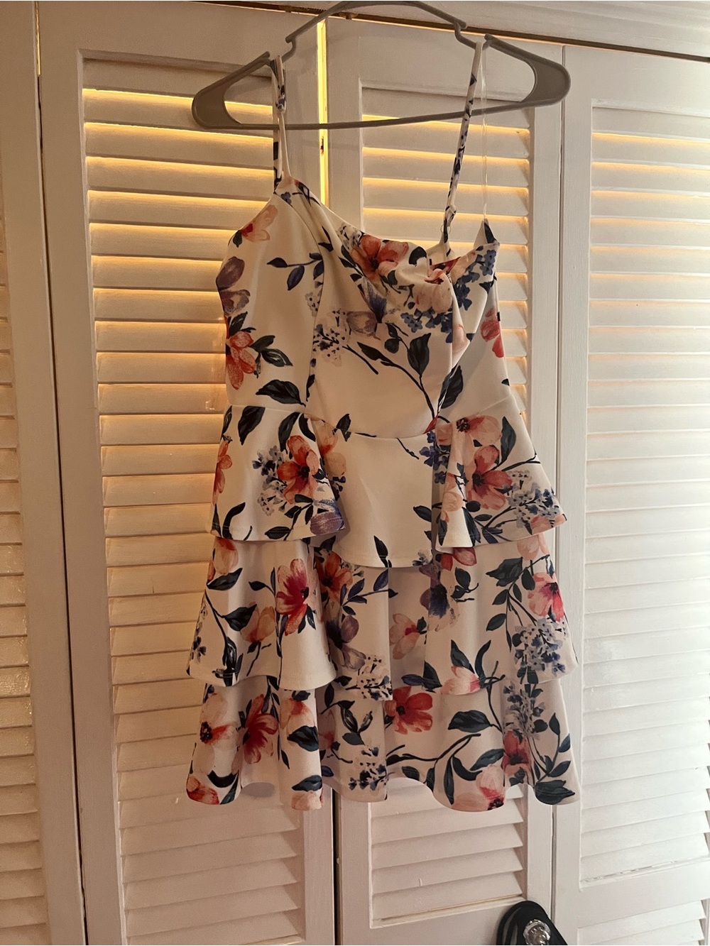 Trixxi White Tiered Spaghetti-Strap Dress with Pink & Blue Floral